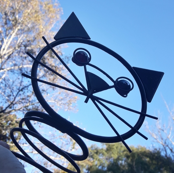 Spooky Wrought Iron Cat w/Marble Glass Eyes - Picture 1 of 14